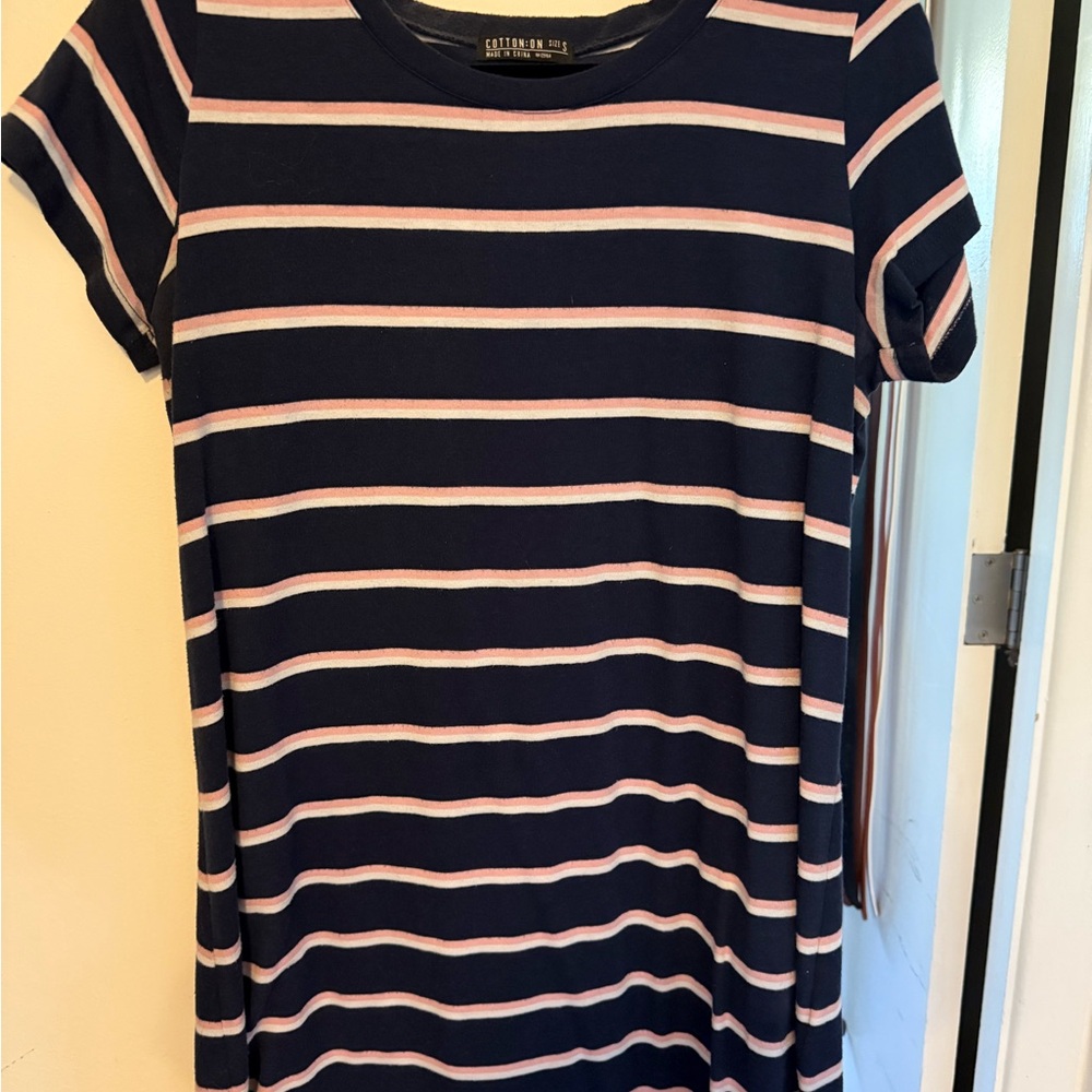 Cotton On Navy and Pink Striped T-shirt dress